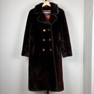 Vintage Borgana Faux Fur Double Breasted Dark Brown Coat